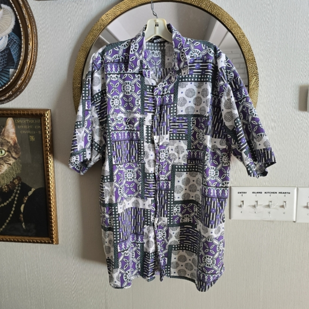 Vintage Gitano mens purple and black aztek 90s button down 2x‎